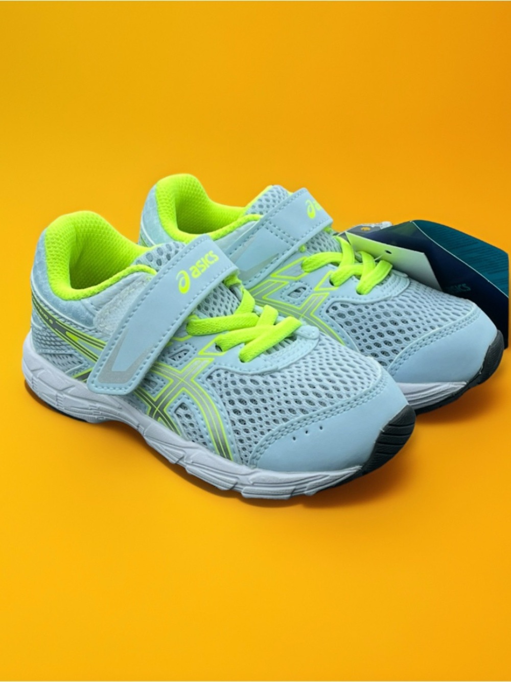 ASICS Kids Light Blue & Neon Yellow Athletic Sneakers